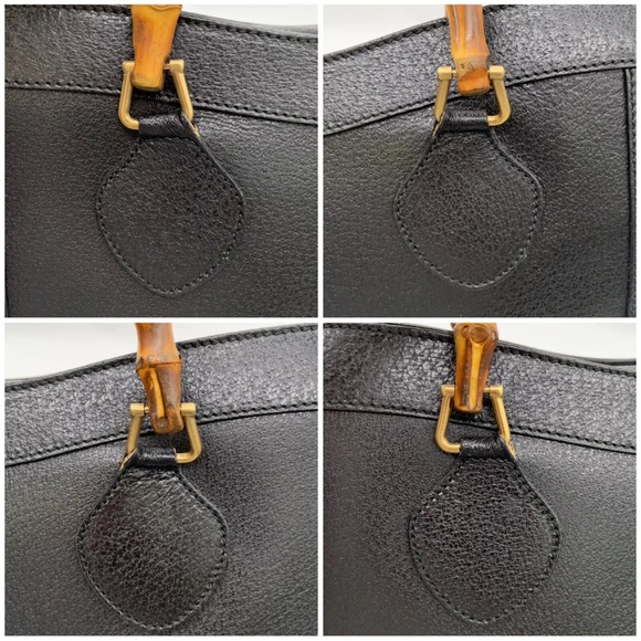 Authentic Vintage Gucci Bamboo Black Leather HandBag “Diana bag” inside peeling - Picture 14 of 17
